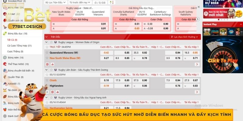 Cá cược bóng bầu dục tạo sức hút nhờ diễn biến nhanh và đầy kịch tính