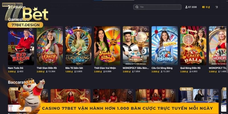 Casino 77bet vận hành hơn 1.000 bàn cược trực tuyến mỗi ngày 