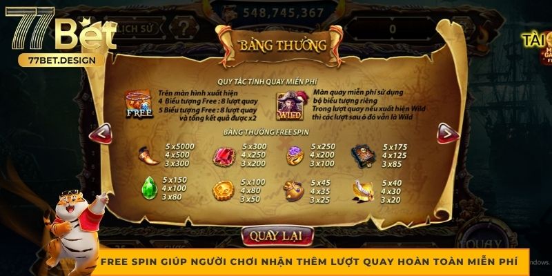 Free Spin giúp người chơi nhận thêm lượt quay hoàn toàn miễn phí