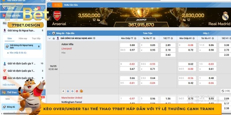 Kèo Over/Under tại thể thao 77bet hấp dẫn với tỷ lệ thưởng cạnh tranh