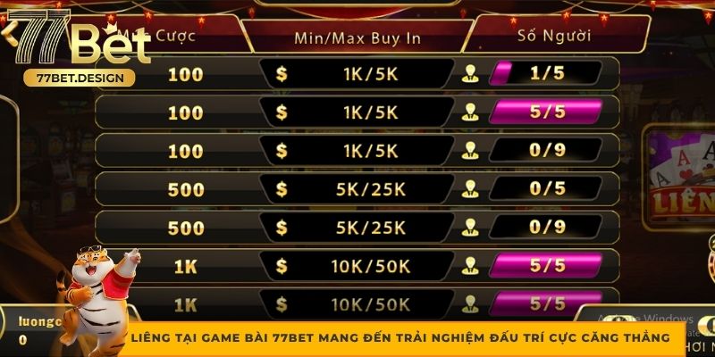 Liêng tại game bài 77Bet mang đến trải nghiệm đấu trí cực căng thẳng
