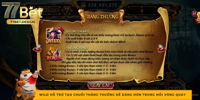 Wild hỗ trợ tạo chuỗi thắng thưởng dễ dàng hơn trong mỗi vòng quay